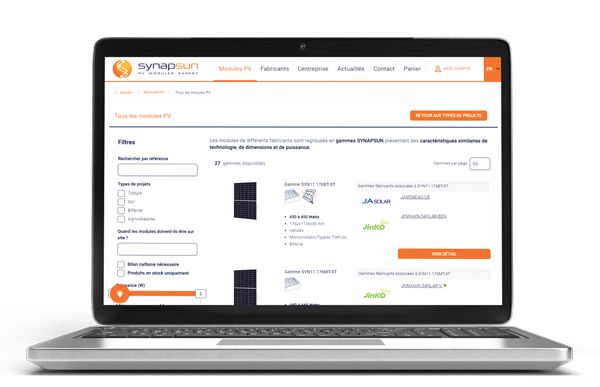 Visuel modules PV classement par gammes